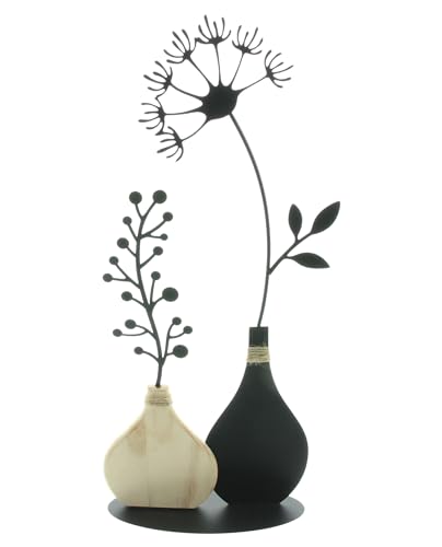 Metalldeko Vasen, Mattschwarz, Holz, Sisal Maße: 22 x 7 x 47 cm von FRANK FLECHTWAREN