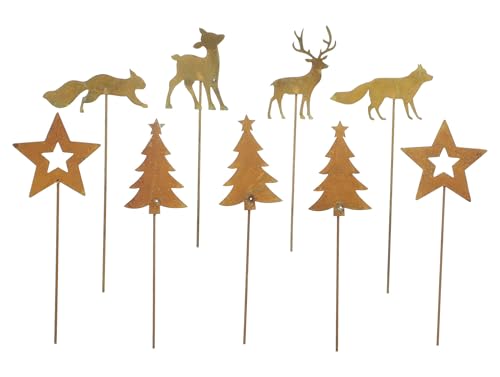 Metallstecker zum dekorieren, Winterdeko, Weihnachtsdeko aus metall "Weihnachtswald", im 9er Set ca. GH 16 cm von FRANK FLECHTWAREN