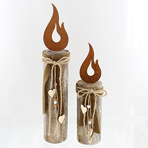 Säule "Flammendes Herz", im 2er Set Kerzen Deko Holz von FRANK FLECHTWAREN