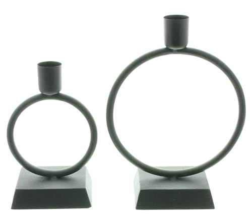 Stabkerzenhalter Ring, 2er Set, Metall, Mattschwarz Maße: Höhe 14 cm, 19 cm, passend für Stabkerzen max. Ø 2,2 cm, ohne Kerzen von FRANK FLECHTWAREN