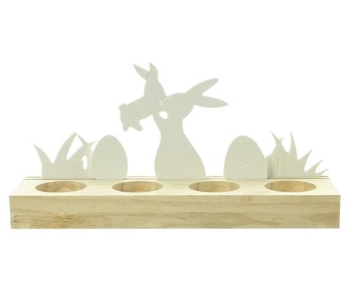 Teelichthalter Osterwiese, 6tlg., Porzellan, Holz Maße: Board 28 x 8 x 3 cm, Hase Höhe 13 cm, ohne Teelichter von FRANK FLECHTWAREN