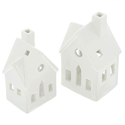 FRANK FLECHTWAREN Teelichthalter Winterhaus, im 2er Set, Windlicht. Deko. Geschenk zum Einzug, Porzellan, Weiß von FRANK FLECHTWAREN