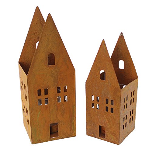 FRANK FLECHTWAREN Windlicht Rostoptik, im 2er Set, Haus, Geschenk zum Einzug, Gemütlich, stillvoll, vieseitig einsetzbar von FRANK FLECHTWAREN