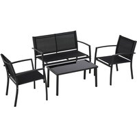 Adelaide - Design-Gartensalon mit Sofa + 2 Sesseln + Couchtisch mit Glasablage. 4-tlg. Outdoor-Lounge-Set aus Metall und Textilene. Schwarz Adelaide - Design-Gartensalon mit Sofa + 2 Sesseln + Couchtisch mit Glasablage. 4-tlg. Outdoor-Lounge-Set aus Metall und Textilene. Schwarz von FRANKYSTAR