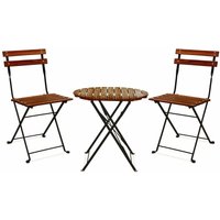 Avolio Bistro - Gartenset mit kleinem Tisch und 2 Klappstühlen aus Stahl und Holz mit Teakholzoptik. Bistro-Set für den Außenbereich im Retro-Stil. von FRANKYSTAR