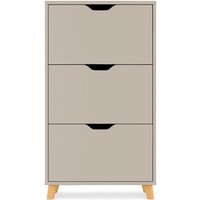 Plana - Platzsparender Schuhschrank 3 T�ren 55x116x25 cm 18 Paar in taupefarbenem Holz von FRANKYSTAR