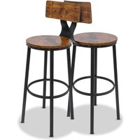 Shelby - Set mit 2 hohen Hockern, Barhocker mit R�ckenlehne im Industriestil, Holz braun von FRANKYSTAR