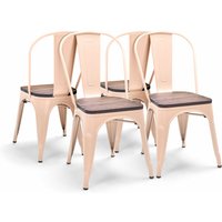 Sofia - Set von 4 Stühlen aus Metall mit Sitz aus massivem Holz im industriellen Stil in Pastellfarbe Turteltaube von FRANKYSTAR