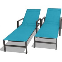 Tigri - Satz von 2 Gartenliegen aus Aluminium und Textilene. Design-Sonnenliegen mit Armlehnen und 5-fach verstellbarer R�ckenlehne t�rkis von FRANKYSTAR