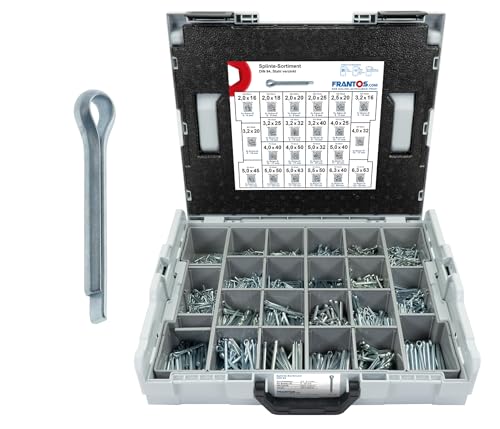 FRANTOS L-BOXX DIN 94 Splinte Sortiment groß, 2800 tlg. in 22 Größen, Stahl verzinkt - Sicherungssplinte Sicherungsstifte Splintstifte Set Schraubensortiment von FRANTOS
