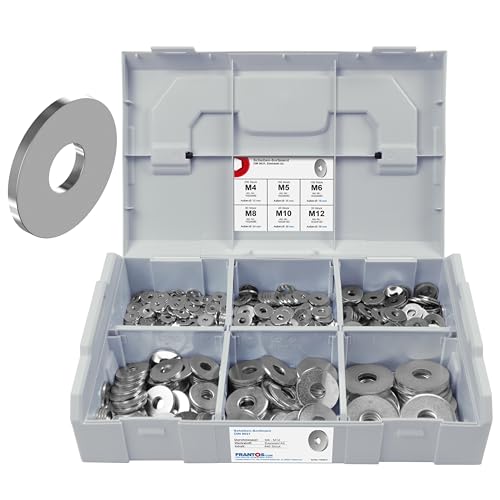 FRANTOS L-BOXX Mini DIN 9021 Unterlegscheiben Sortiment, M4 bis M12 640 tlg. (Edelstahl A2) - Sicherungsscheiben Beilagscheiben Scheiben Set von FRANTOS