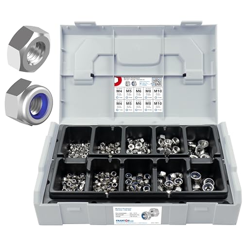 FRANTOS L-BOXX Mini DIN 934 Sechskantmuttern und DIN 985 Sicherungsmuttern Sortiment, 780 tlg. (Edelstahl A2) - selbstsicherende Sechskant Muttern Schraubenmuttern Set von FRANTOS
