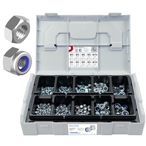 FRANTOS L-BOXX Mini DIN 934 Sechskantmuttern und DIN 985 Sicherungsmuttern Sortiment, 780 tlg. (Stahl verzinkt) - selbstsicherende Sechskant Muttern Schraubenmuttern Set von FRANTOS