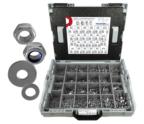 FRANTOS L-BOXX Muttern und Scheiben Set in Edelstahl A4-6.590 tlg., Sechskantmuttern Schraubenmuttern Unterlegscheiben Sortiment Schraubensortiment von FRANTOS