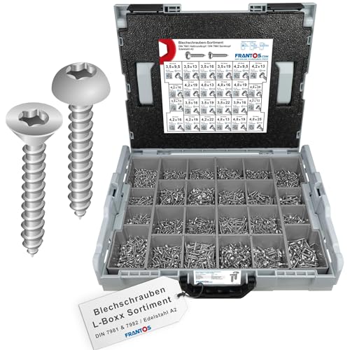 FRANTOS L-Boxx Sortimentskoffer mit Blechschrauben DIN 7981 & DIN 7982 - Edelstahl A2 I 4425 tlg. - Linsenkopfschrauben Sortiment Schraubensortiment von FRANTOS