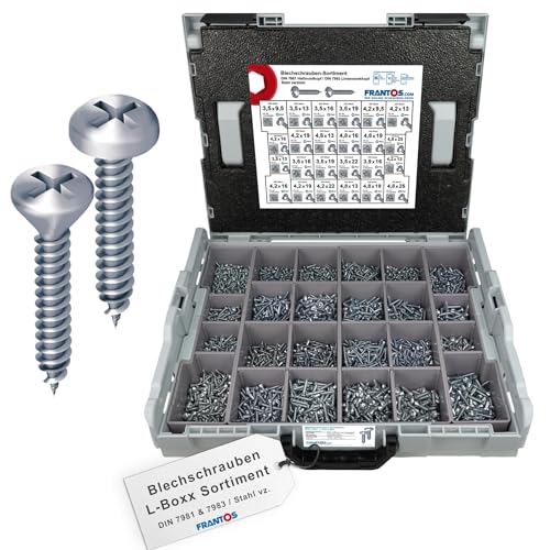 FRANTOS L-Boxx Sortimentskoffer mit Linsenkopf Blechschrauben DIN 7981 7983 - Stahl verzinkt I 4425 tlg. - Linsenkopfschrauben Sortiment Schraubensortiment von FRANTOS