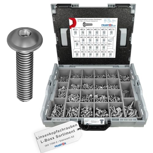 FRANTOS L-Boxxx Linsenkopfschrauben Set ISO 7380-2 in Edelstahl A2 I 2625 tlg. - Flachkopfschrauben mit Flansch Sortiment Schraubensortiment Tellerkopfschrauben von FRANTOS