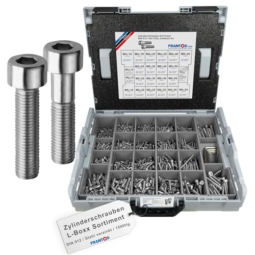 FRANTOS L-Boxx Sortimentskoffer mit Zylinderschrauben DIN 912 ISO 4762 in Edelstahl A2-1.500 tlg. + 4 Winkelschlüssel I Zylinderkopfschrauben Sortiment Schraubensortiment FRANTOS L-Boxx Sortimentskoffer mit Zylinderschrauben DIN 912 ISO 4762 in Edelstahl A2-1.500 tlg. + 4 Winkelschlüssel I Zylinderkopfschrauben Sortiment Schraubensortiment von FRANTOS