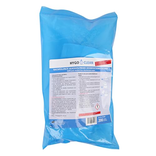 15 Stück Hygoclean Desinfektionstuch alkoholfrei | PP, 200 Stück, blau, L: 20cm, B: 20cm, Nachfüllpack, Schnell-Desinfektionstücher in Spenderdose, Reinigungstücher von FRANZ MENSCH