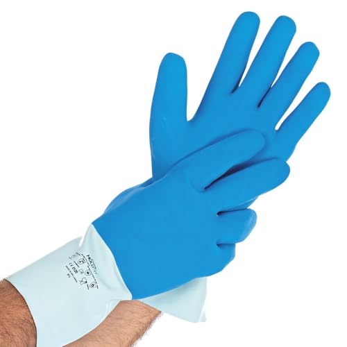 FRANZ MENSCH 1 Stück Chemikalienschutzhandschuhe Hold | Latex, Packung, blau, 8/M, L: 30cm, Chemikalien Schutz Handschuhe,Chemie Handschuhe von FRANZ MENSCH