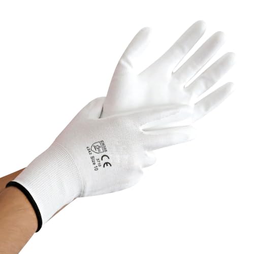 FRANZ MENSCH 10 Stück Schnittschutzhandschuhe Cut Ultra Flex | PU-Beschichtung, Packung, weiß, 8/M, L: 24cm, Schnittschutzhandschuhe, Schnittfeste Handschuhe, Glasindustriehandschuhe von FRANZ MENSCH