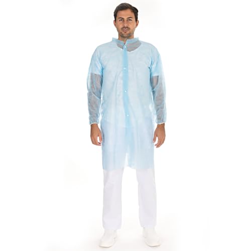 FRANZ MENSCH 100 Stück Hygonorm Besucherkittel Light mit Druckknöpfen | PP, Sparpack, blau, XL, L: 110cm, Umfang: 130cm, Einwegkittel, Besucherkittel,Überkittel die Hygienebereiche von FRANZ MENSCH