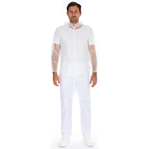 FRANZ MENSCH 100 Stück Hygonorm Besucherkittel Light mit Druckknöpfen | PP, Sparpack, weiß, XXL, L: 110cm, Umfang: 140cm, Karton, Einwegkittel, Besucherkittel,Überkittel die Hygienebereiche von FRANZ MENSCH