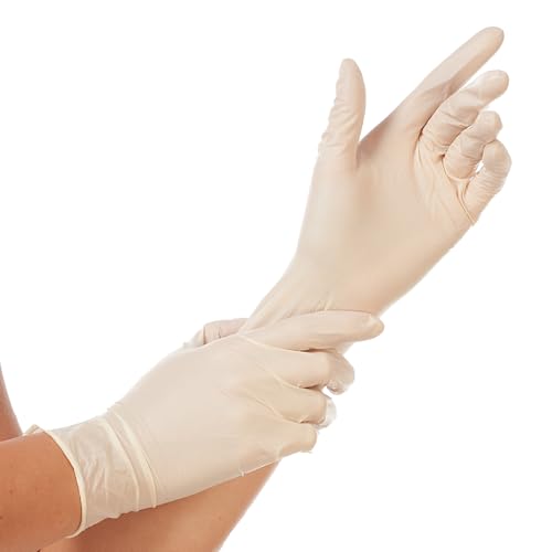 FRANZ MENSCH 100 Stück Hygostar Latexhandschuhe Sense | puderfrei, Packung, natur, 7/S, L: 24cm, Einweghandschuhe, Latexhandschuhe,Putzhandschuhe von FRANZ MENSCH