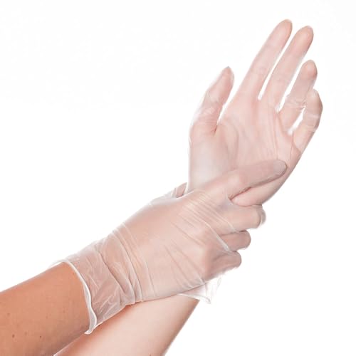 FRANZ MENSCH 100 Stück Hygostar Vinylhandschuhe Classic | gepudert, Packung, transparent, 8/M, L: 24cm, Vinylhandschuhe,Einmalhandschuhe, Untersuchungshandschuhe von FRANZ MENSCH