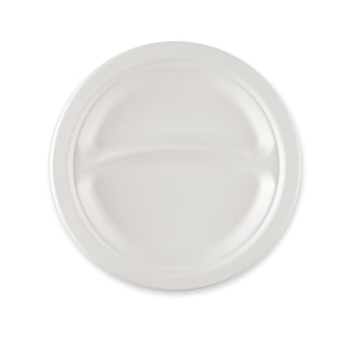 FRANZ MENSCH 1000 Stück NATUREStar Bio Menüteller, 2-geteilt, rund | Zuckerrohr, weiß, Ø: 22,9cm, H: 2cm, Karton, Menüteller, Zuckerrohrteller, Einmalteller von FRANZ MENSCH