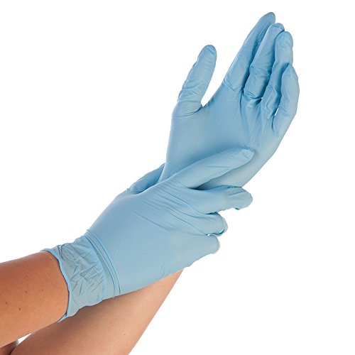 FRANZ MENSCH 90 Stück Hygostar Nitrilhandschuhe Safe Premium | puderfrei, Packung, blau, 11/XXL, L: 24cm, Spenderbox, Einmalhandschuhe, Einweghandschuhe, Nitrilhandschuhe von FRANZ MENSCH
