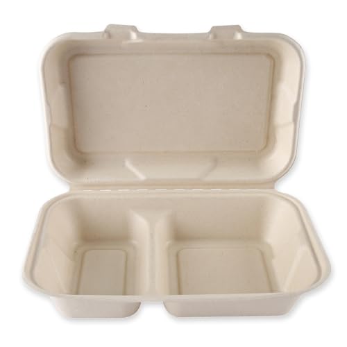 FRANZ MENSCH NATUREStar Bio Menüboxen mit Klappdeckel, 2-geteilt, rechteckig, Natur, 245 x 160 x 62 mm | Zuckerrohr, 250 Stück, Einweggeschirr Take Away, Bagasse Schalen, hitzebeständige Lunch-Box von FRANZ MENSCH