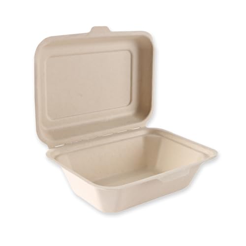 FRANZ MENSCH NATUREStar Bio Menüboxen mit Klappdeckel, rechteckig, Natur, 185 x 135 x 65 mm | Zuckerrohr, 500 Stück (10 x 50 Stück), Einweggeschirr Take Away, Bagasse Schalen von FRANZ MENSCH