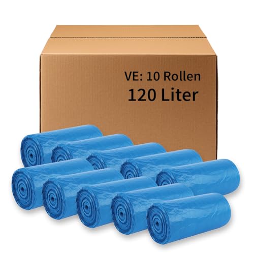 Franz Mensch HygoClean Müllsäcke Premium, 120 l, blau | HDPE, auf Rolle, 500 Stück, flüssigkeitsdichte Müllbeutel 70cm x 110cm, reißfeste Mülltüte aus HDPE-Folie von FRANZ MENSCH