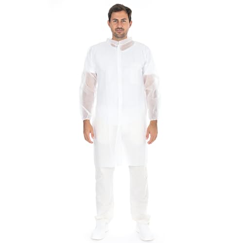 Franz Mensch Hygostar Besucherkittel mit Klettverschluss, weiß, Gr. XXXL | PP, 50 Stück, lebensmittelechter Einwegkittel, einmal Vlieskittel, mit Innentasche von FRANZ MENSCH