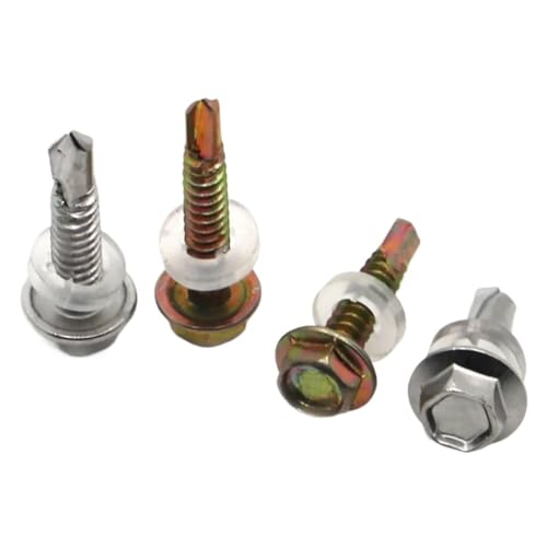 10 Stück M5 M5.5 M6.3 Selbstbohrende Blechschraube mit Unterlegscheibe und Außensechskant, Edelstahl, verzinkter Stahl, Bohrschraube(410 Stainless Steel,32MM_M5.5 10PCS) von FRAOMHFW