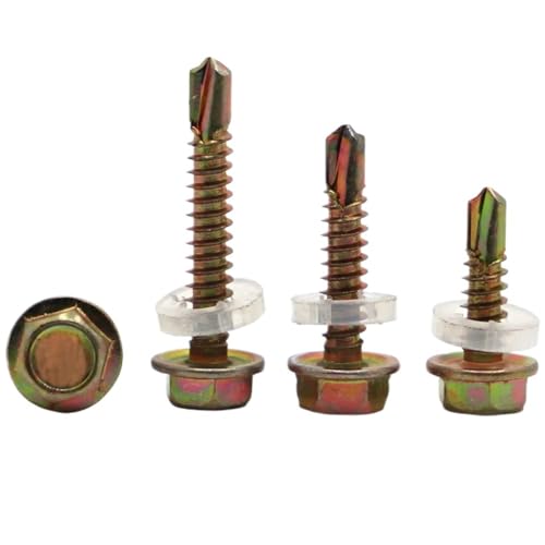 10 Stück M5 M5.5 M6.3 Selbstbohrende Blechschraube mit Unterlegscheibe und Außensechskant, Edelstahl, verzinkter Stahl, Bohrschraube(Color Zinc Steel,55MM_M5 10PCS) von FRAOMHFW