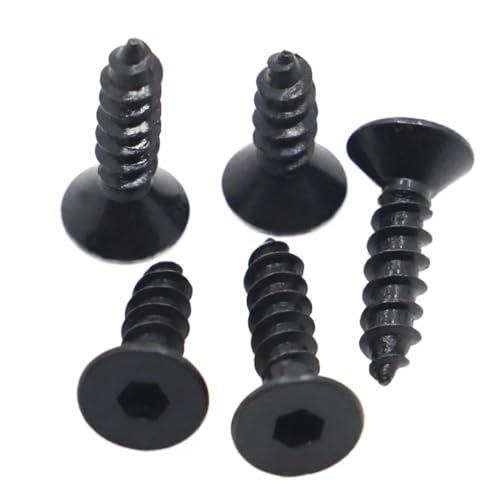 5–50 Stück schwarze Sechskantschrauben aus Stahl der Güteklasse 8.8 mit Innensechskant, Senkkopf und selbstschneidendem Flachkopf, M3, M4, M5, M6(20mm,M6 5pcs) von FRAOMHFW