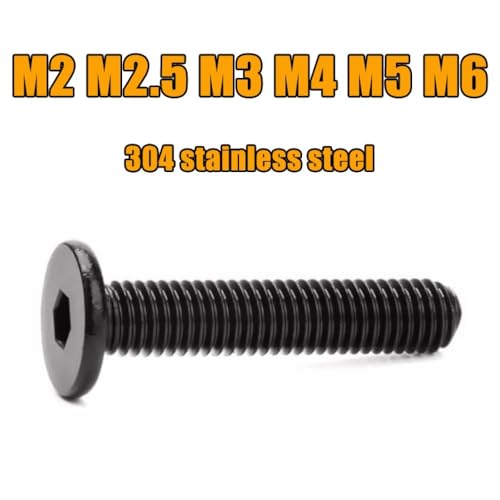 FRAOMHFW M2 M2.5 M3 M4 M5 M6 Schwarzer 304 Edelstahl-Inbus-Sechskant-Ultradünnkopfbolzen Innensechskant-Ultradünne Flache Waferkopfschraube(M2.5x3(400pcs)) von FRAOMHFW