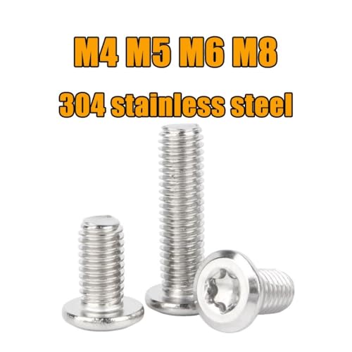 FRAOMHFW M4M5M6M8 304 Edelstahl Große Flache Torx-Möbelnietschrauben mit Sechslappenkopf Verbindungsbolzen Abgeschrägte Diebstahlsicherungsschraube(M4x15(50pcs)) von FRAOMHFW