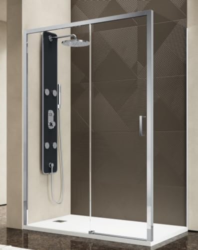 Duschkabine 95 x 150 cm, Schiebefront mit zwei Kristallen, mit einer festen Seite, gedämpfter Eingang, aus transparentem gehärtetem Kristallglas von FRASCIO NEW TECNOLOGY