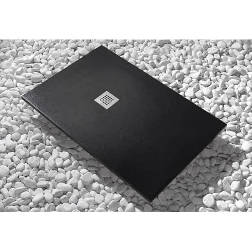 FRASCIO Duschwanne 100 x 120 cm Line Extra Slim Schwarz aus Kunstharz und Marmorpulver mit Ablaufgarnitur von FRASCIO NEW TECNOLOGY