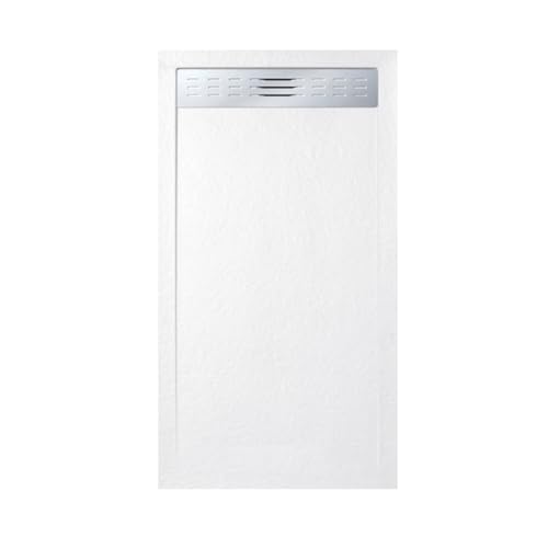 FRASCIO Duschwanne 90 x 175 cm mit seitlichem Gitter Line Extra Slim Weiß aus Kunstharz und Marmorpulver mit Ablaufgarnitur von FRASCIO NEW TECNOLOGY