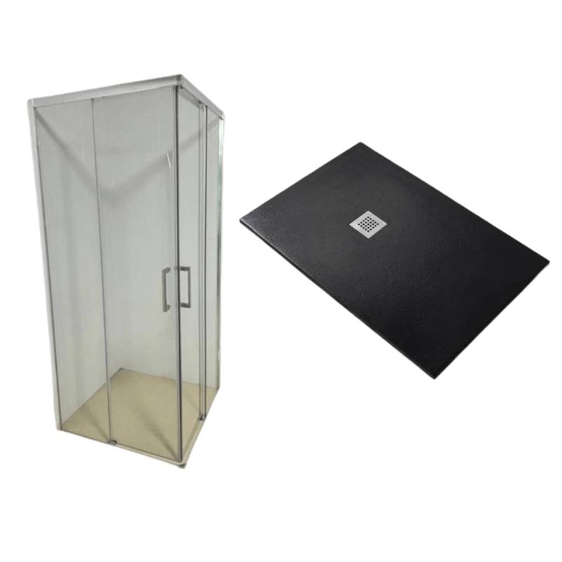 Frascio New Tecnology Duschwanne Duschtasse 85 x 180 cm Vulcano Line Extra Slim Schwarz + Duschkabine 85 x 180 cm von FRASCIO NEW TECNOLOGY