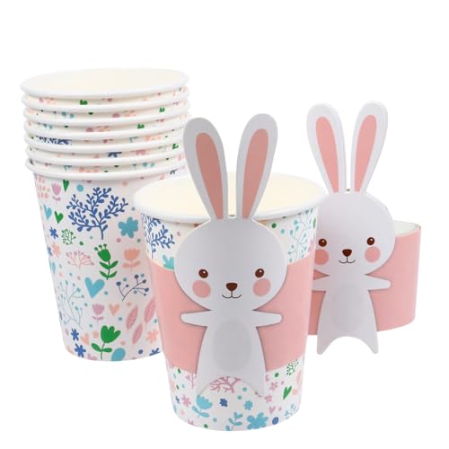 FRCOLOR 1 Set 8 Stück Kaninchen Pappteller Hasen Papierbecher Hasen Partyzubehör Spielgeschirr Hasenbecher Tier Süßigkeiten Cartoon Pappbecher Hasenform Papiergeschirr von FRCOLOR