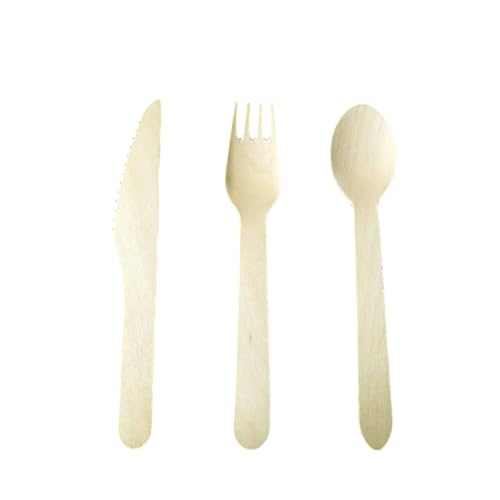 FRCOLOR 150 Stück Holzmesser und Gabellöffel Set Holz-Utensilien Holzbesteck Hölzern von FRCOLOR
