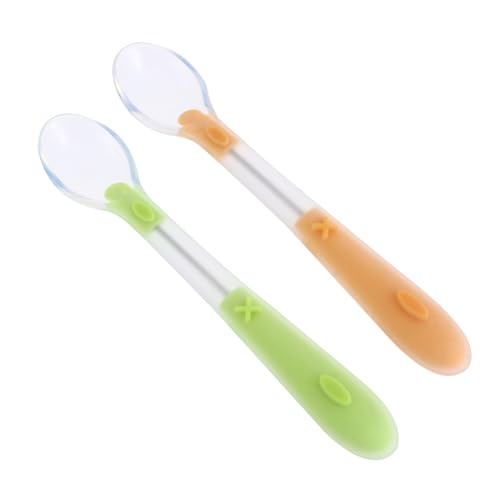 FRCOLOR 2 STÜCK Teiliges Löffel Set aus Weichem Hitzebeständigem Silikon Langlebig und Kindgerecht Gestaltet für Kleinkinder zum Selbstständigen Essen in Gelb und Grün von FRCOLOR