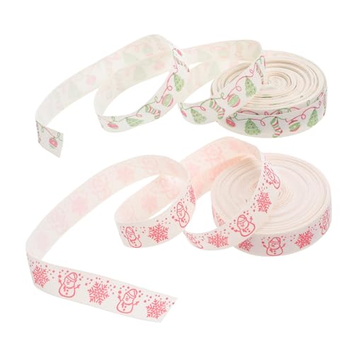 FRCOLOR 2 Stück Baumwoll-weihnachtsband Schneeflocken Weihnachtsbaum und Schneemannmotiv Langlebige Farbintensive Bänder für Geschenkverpackung Kränze und Baumdekoration Wetterfest und von FRCOLOR