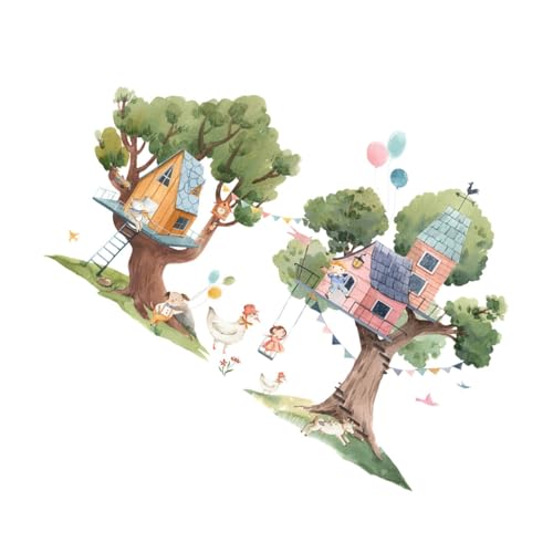 FRCOLOR 2 Stück Cartoon Wandsticker Kinderzimmer Wanddeko Tiermotive Baum Tapete Schlafzimmer Wohnraum Aufkleber Ablösbar Schadstofffrei von FRCOLOR