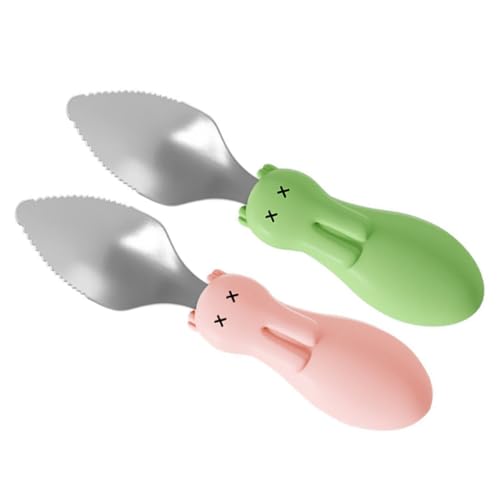 FRCOLOR 2 Stück Edelstahl Löffel mit Gezackter Kante zum Frucht und Gemüsebrei Kratzen Kindersicheres Tafelgeschirr Langlebig Leicht und Rostfrei als Beikost Zubehör für Junge Mädchen von FRCOLOR